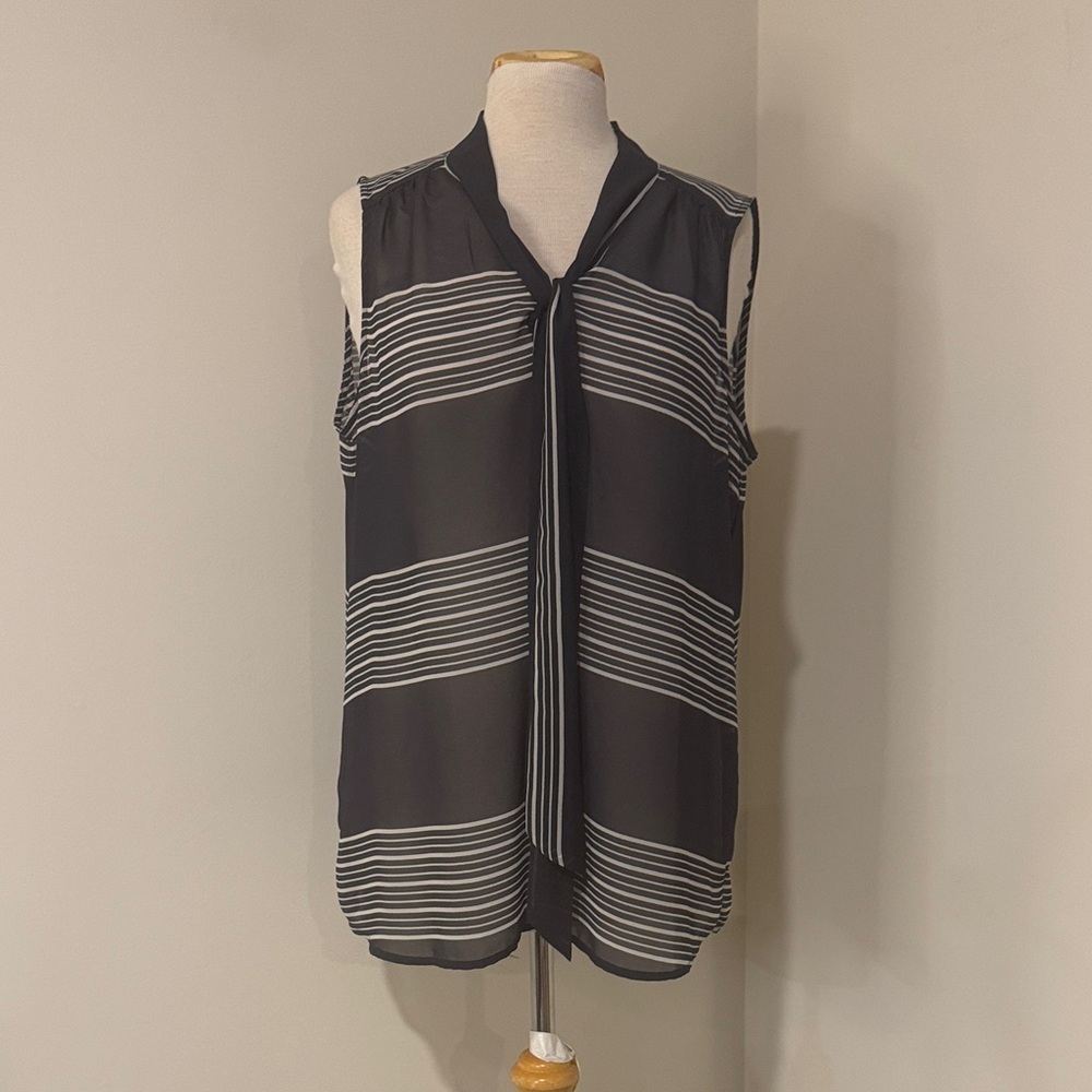 LOFT Black and White Striped Blouse